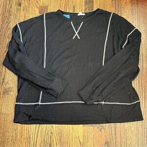 Chic Soul Black Waffle Long Sleeve Shirt Plus Size 3X